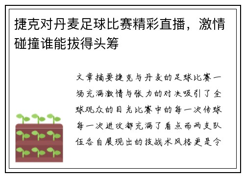 捷克对丹麦足球比赛精彩直播，激情碰撞谁能拔得头筹